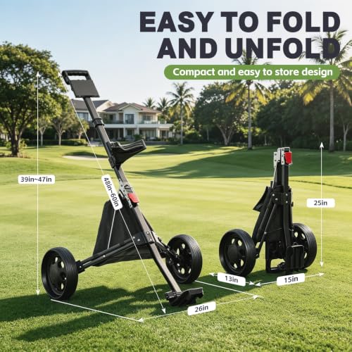Lightweight 2-Wheel Golf Push Cart with Adjustable Handle and Cooler Bag