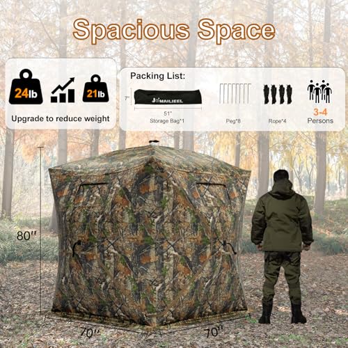 3-4 Person 360° See-Through Hunting Blind with Large Diamond-Shaped Door - Portable Ground Blind with Mud Flap