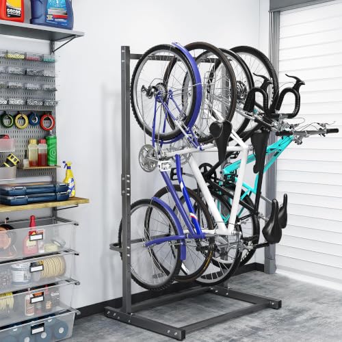 Freestanding Bike Rack for 4 Bikes - Vertical Garage Storage Stand