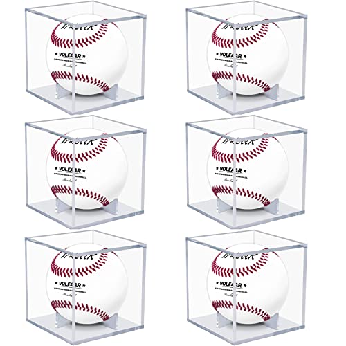 6 Pack Clear Acrylic Baseball Display Cases with Invisible Stand - Suitable for Official Size Balls & More