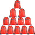 Red Drawstring Backpack Bags 12 Pack with Zipper & Headphone Hole - Durable Polyester