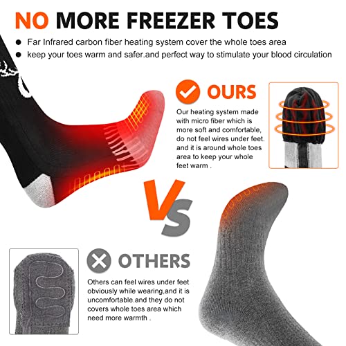Rechargeable Heated Socks for Cold Weather Outdoor Activities - Black & Gray, Large