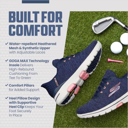 Golf Shoes Women Slip-On Spikeless Water-Resistant Skechers GO WALK 5 Navy Pink