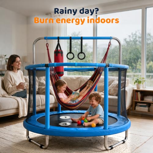 Happin 55-Inch Kids Trampoline with Safety Enclosure - Blue Adventure Variation