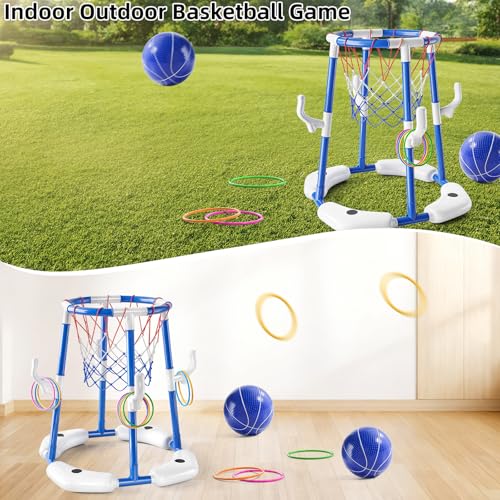 Floating Pool Basketball Hoop Set with 4 Balls & Pump - Blue