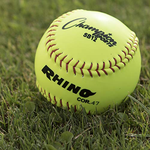 Synthetic Leather Softballs 12 Inch Pack of 12 - Cork Core, Red Seams, NFHS Approved