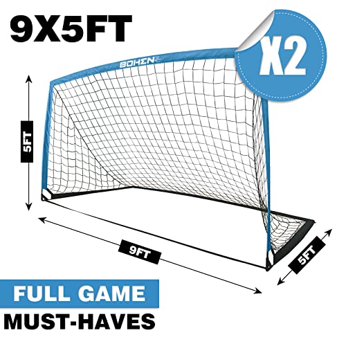 Portable Soccer Goals for Backyard and Beach, 6x4 & 9x5 FT with Target Gate - Blue, 2 Pack