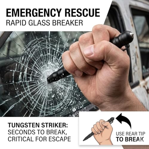 Black Tactical Pen with Glass Breaker and Self Defense Tool - EDC Military Gear