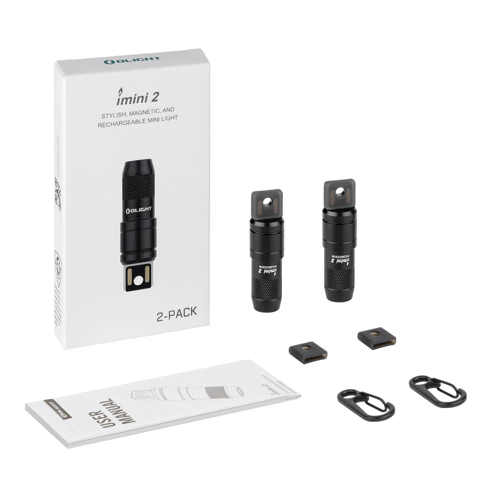 OLIGHT 2 Pack IMINI 2 EDC Rechargeable Keychain Flashlight, 50 Lumens Compact and Portable Mini LED Keyring Lights with Built-in Battery Ideal for Everyday Carry and Emergencies
