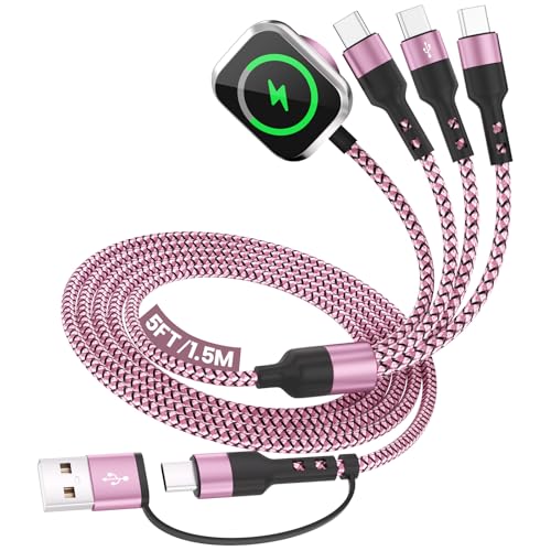 Blush Pink 5FT 3-Pack USB C Multi Charging Cables for iWatch & Phone