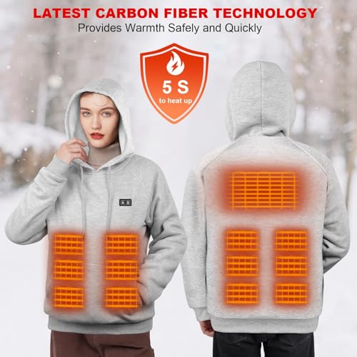 Heated Hoodie for Men & Women with 7.4V 16000mAh Battery, Medium Gray