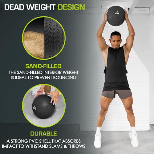 Slam Medicine Balls with Tread Grip - 50 lb Dead Weight for Strength & Cardio