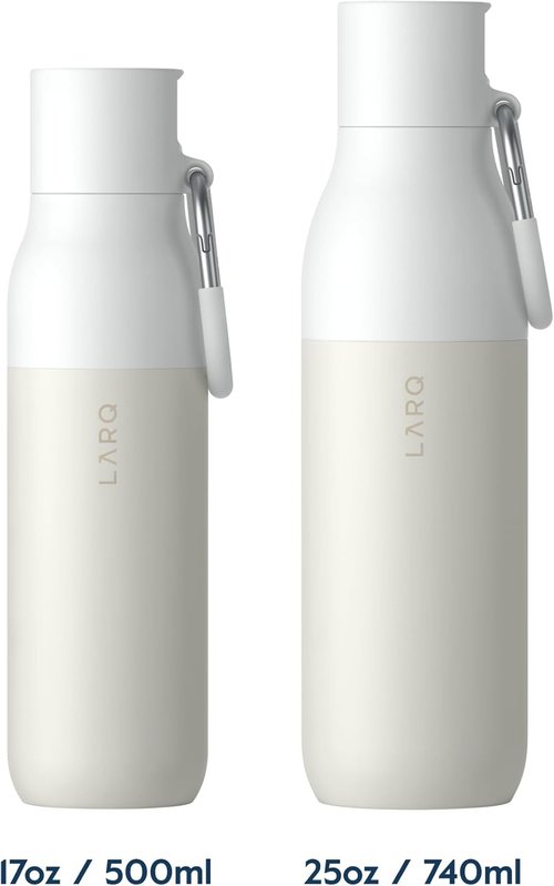 LARQ Bottle Flip Top 17 oz - Insulated Stainless Steel Water Bottle With Straw | BPA Free | Keeps Drinks Cold for 24 Hours | Granite White