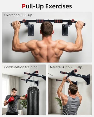 Wall Mounted Pull Up Bar for Home Gym with Multi-Grip Handles