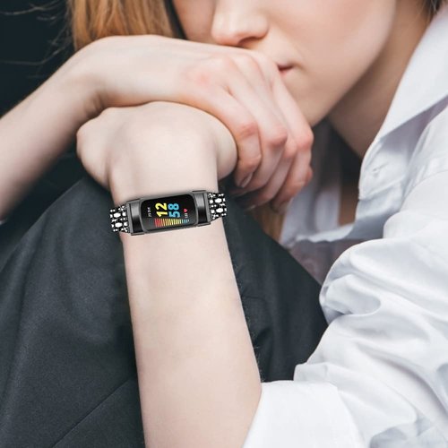 Bling Diamond Bracelet Compatible with Fitbit Charge 6/Charge 5,Bands Metal Classy Stainless Steel Wrist Bands Waterproof Strap for Fitbit Charge 5 Band (Black)