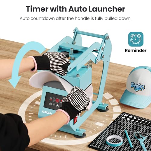EENOUR Blue Hat Press Heat Machine for Caps with Precise Temp & Timer Control