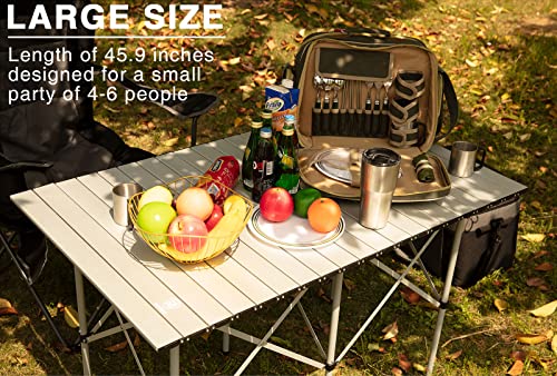 Ever Advanced White Foldable Camping Table for 4-6 Persons, Fixed Height, Lightweight Aluminum with Carry Bag