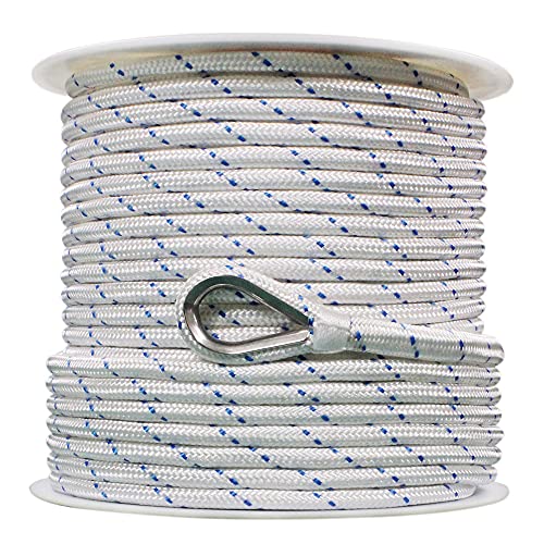 Extreme Max BoatTector Double Braid Nylon Anchor Line 1/2" x 150' White with Blue Tracer