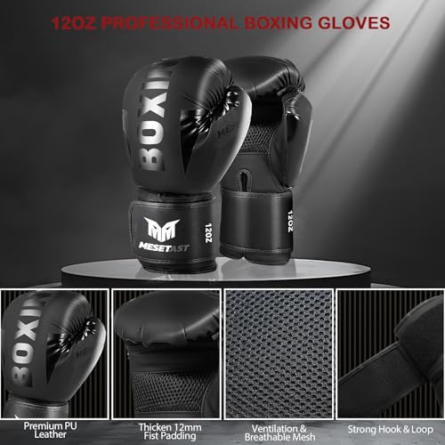 MESETAST Black 4ft Heavy Boxing Punching Bag Set with 12oz Gloves & Accessories