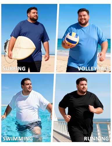 Men's Big and Tall Swim Shirt UPF 50+ Short Sleeve Rash Guard Top 3X-Large Blue