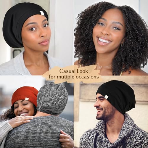 Large Satin Lined Slouchy Beanie Hat Sleep Cap for Chemo & Hair Care - Black Wine