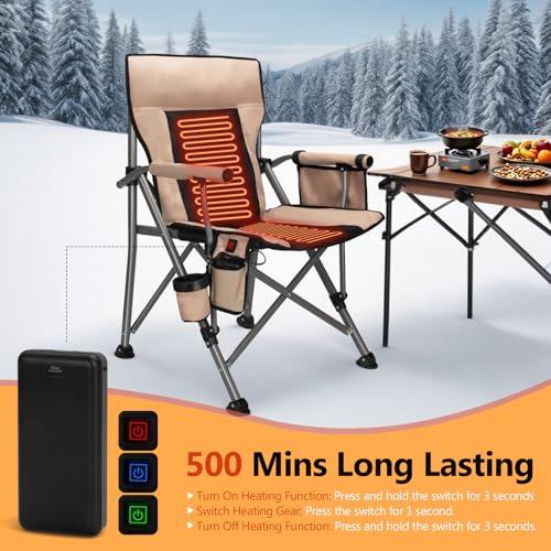 Beige Heated Camping Chair with 20,000mAh Battery, Fully Padded, Long-Lasting Warmth