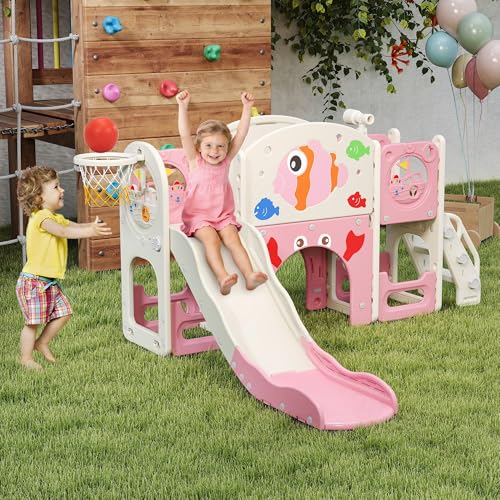 Pink & White 8-in-1 Toddler Indoor & Outdoor Playset with Slide & Climbing
