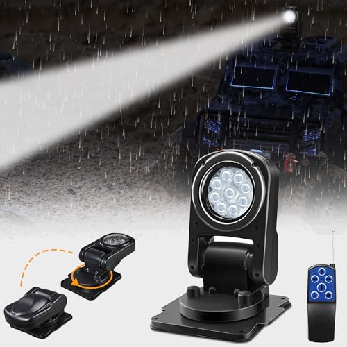LuxBang 45W 4500LM LED Remote Search Light for Trucks & Marine 360° Rotating, 12-24V Permanent Mount