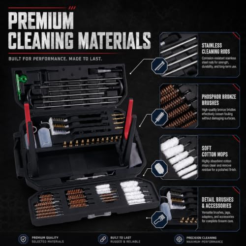 Kinghardcase 63-Piece Universal Gun Cleaning Kit with Brass & Steel Rods
