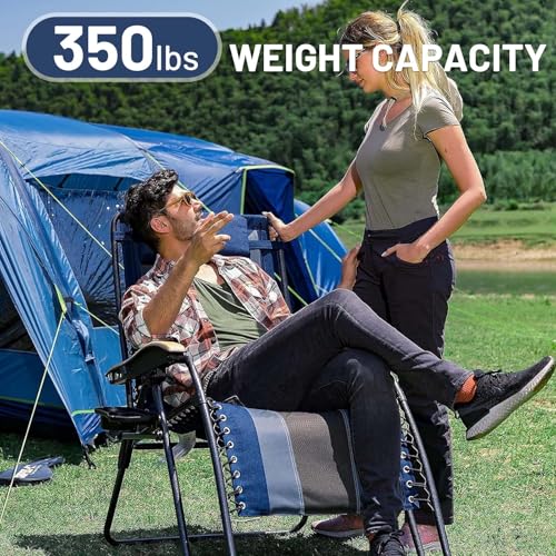 Timber Ridge Blue Oversized Zero Gravity Lounge Chair with Padded Seat & Cup Holder - Foldable Camping & Outdoor Recliner