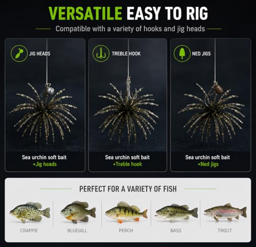 12PCS Soft Fishing Lure Set with Fuzzy Dice & Urchin Baits - 3.54 Inch, Clear Tackle Case Included