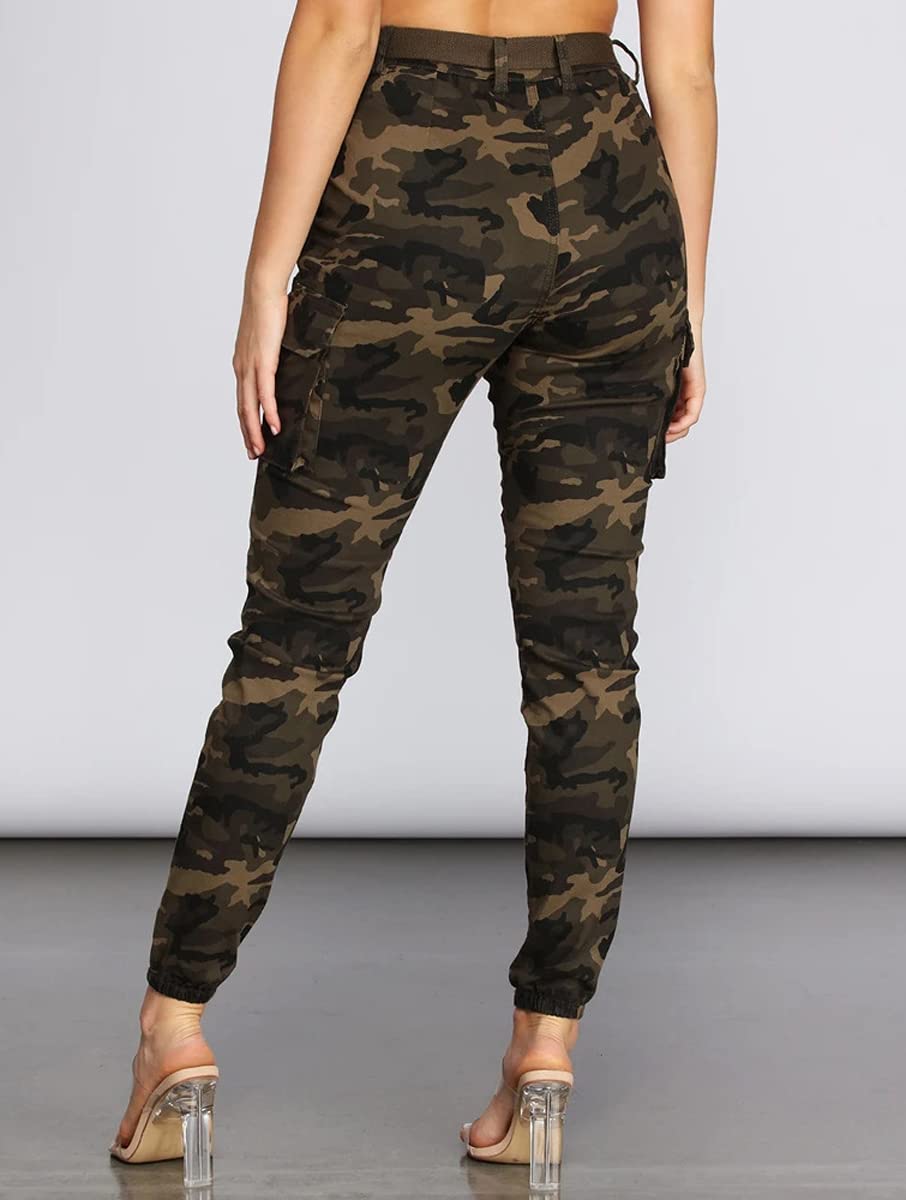 Camo Pants Womens Joggers Hiking Cargo Pants with Pockets Slim Camouflage Outdoor Lounge Sweatpants Athletic Works Pants
