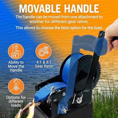 Better Boat 3200 lbs Boat Trailer Winch with Strap & Hook - Heavy Duty Manual Hand Crank