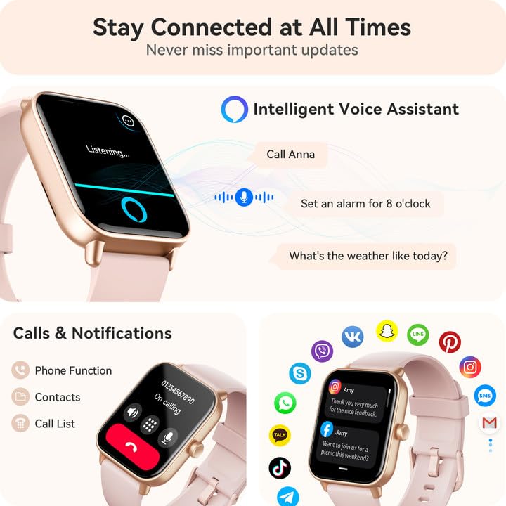 Gydom Pink Women's Smart Watch 1.8-inch Fitness Tracker with Alexa, Waterproof & Heart Rate Monitoring