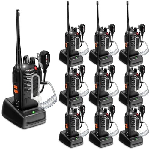 Rechargeable Long-Range Two-Way Radio Walkie Talkies 10-Pack with Earpieces