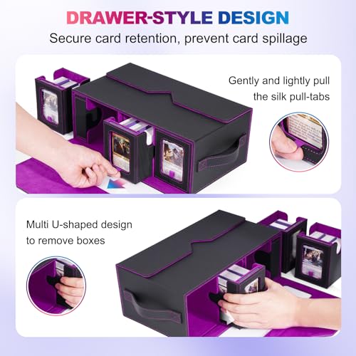 UAONO MTG Commander Deck Box with Dice Tray - Black Purple Modular Card Storage