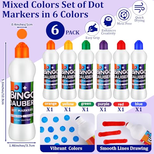 Bingo Bag with 6 Pockets and 2.2 oz Daubers - Purple - 1 Set