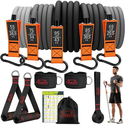 Resistance Bands with Handles - 375lb Stackable Exercise Bands - Black & Orange Variation