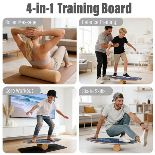 29-Inch Surf Balance Board for Kids & Adults with Cork Roller & Half Ball - 350lbs Capacity
