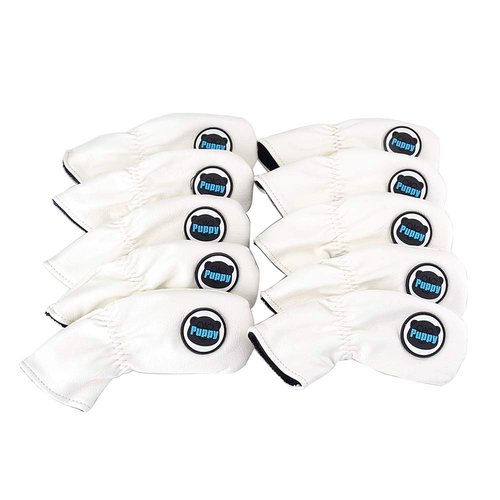 GOOACTION 10PCS/Set Golf Club Iron Head Covers Set with Puppy Pattern Thick Synthetic Leather White Funny Headcovers (4.5.6.7.8.9.AW.PW.SW.Blank)
