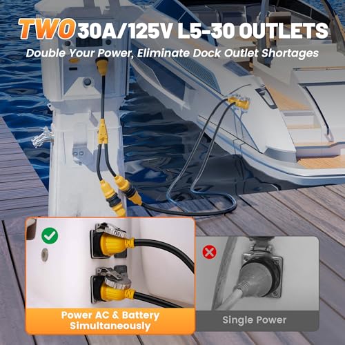 30 Amp Marine Shore Power Splitter Cord NEMA L5-30P to 2x L5-30R Waterproof Marine Y Adapter