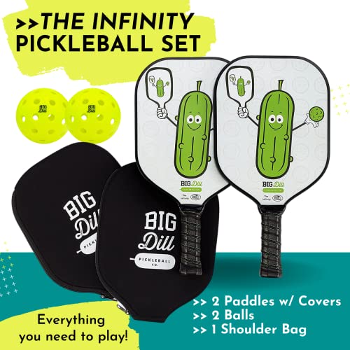Big Dill Pickleball Paddle Set Fiberglass 2-Pack with Outdoor Balls & Carry Bag