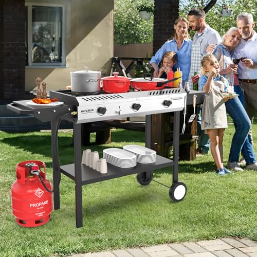 Outdoor Propane Gas Stove with Side Shelves - 3 Burner, 225,000 BTU, Ignition & Regulator