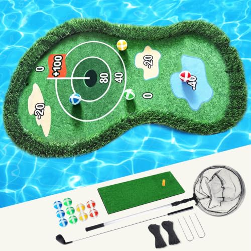 35×23 Floating Golf Green for Pool with Scoring Zones & Sticky Balls - Family Game