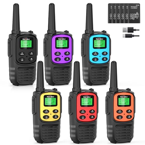 Rechargeable Long Range Walkie Talkies 22 Channels - Colorful 6 Pack