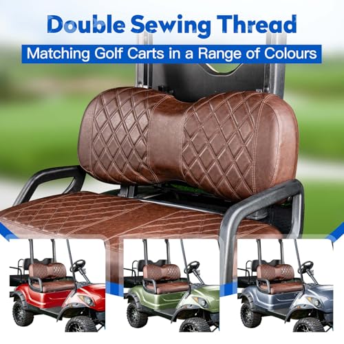 NOKINS Brown Diamond Vinyl Golf Cart Seat Covers Fits Yamaha Drive/Drive 2 - Set of Front Cushions