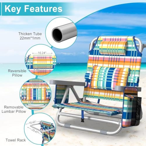 Suteck 5-Position Adjustable Foldable Beach Chair with Cooler Bag - Blue & Yellow