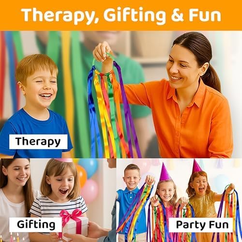 GSi Multicolor Ribbon Wands - Pack of 6 Dance Streamers with 9" Sticks & 1m Ribbons for Kids' Gymnastics & Parties