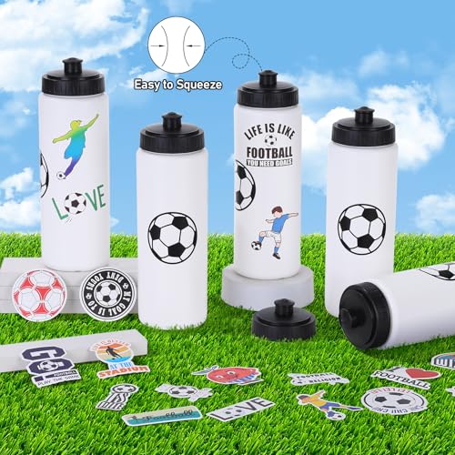 Soccer Water Bottles Set - 12pcs 20oz with 300 Stickers, Sports Drink Bottles