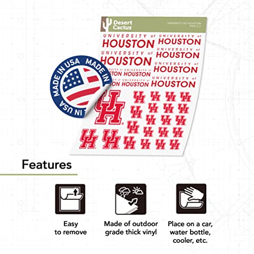 Houston Cougars Vinyl Sticker Sheet - 8.5 x 11 Inches College Fan Decal